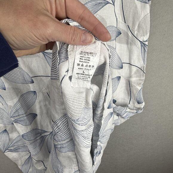 Prontomoda Made in Italy 100% Linen Blue Floral Dress Cottage Beachy Boho Sz L - Picture 3 of 7